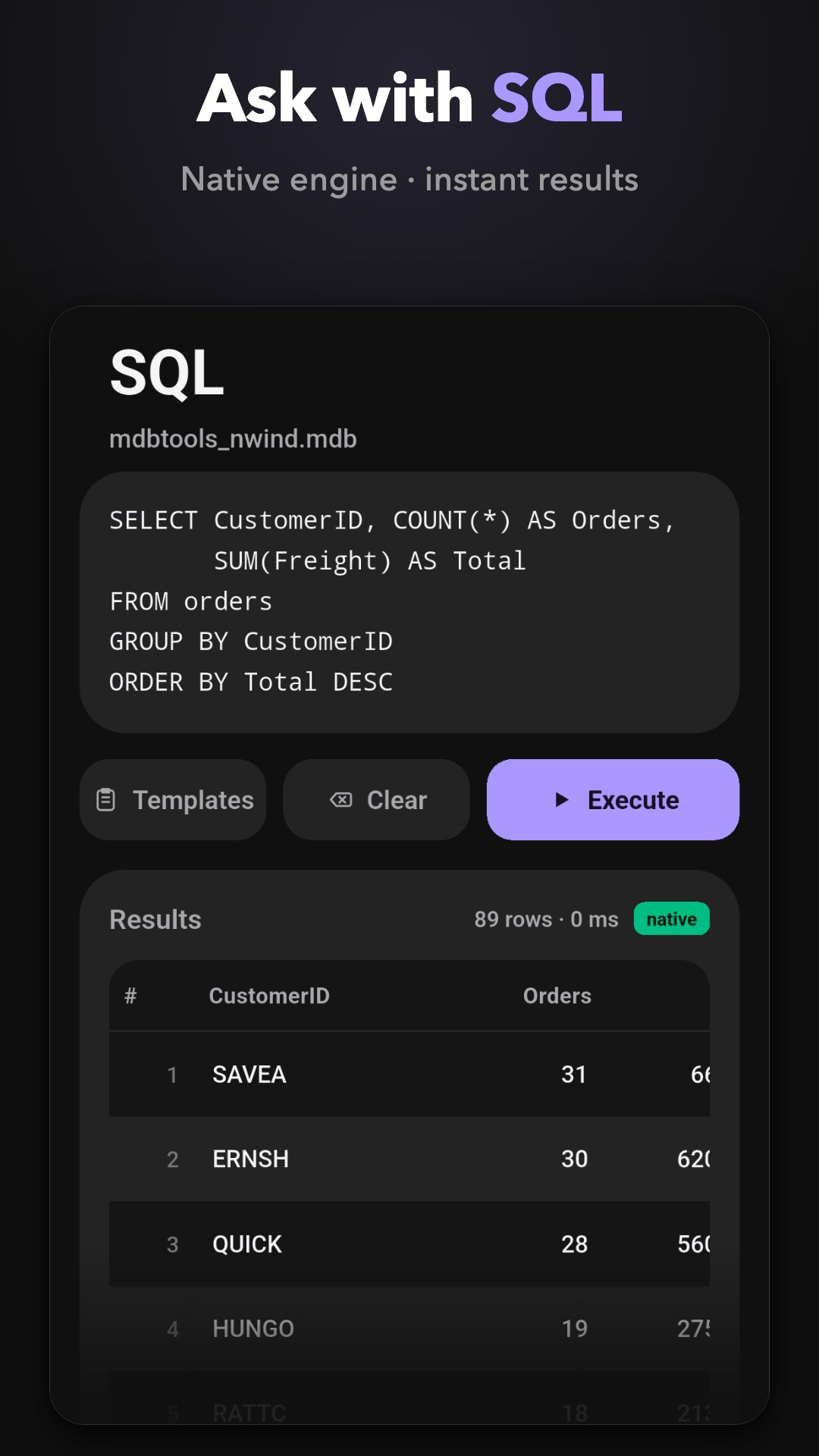 Running a SQL query against a database in Database Viewer on Android